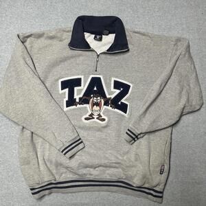 Taz Sweater Adult 2XL Gray Vintage 90s Warner Brothers 1/4 Zip Looney Tunes 1996